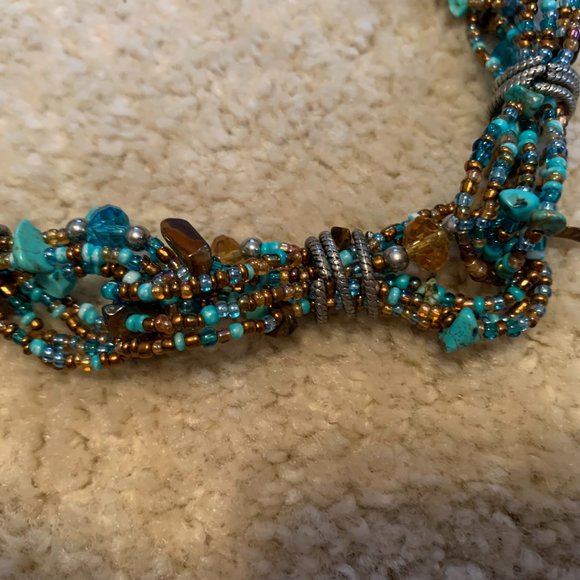 Faux Turquoise, Tiger Eye and Beaded Statement Necklace - Picture 6 of 14